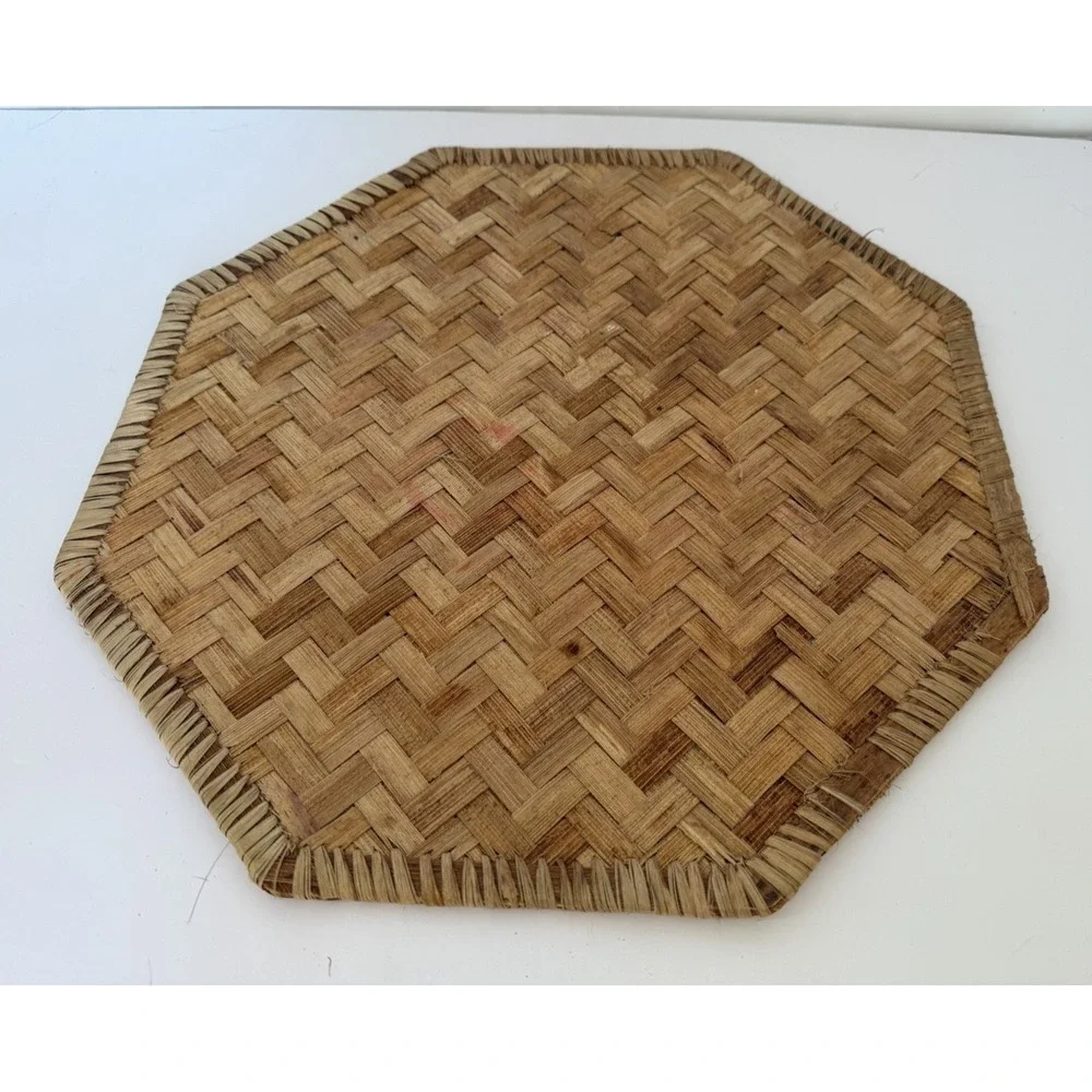 Vtg Boho Set of 3 Woven Hexagon 100% Abaca Placemats Phillipines 16